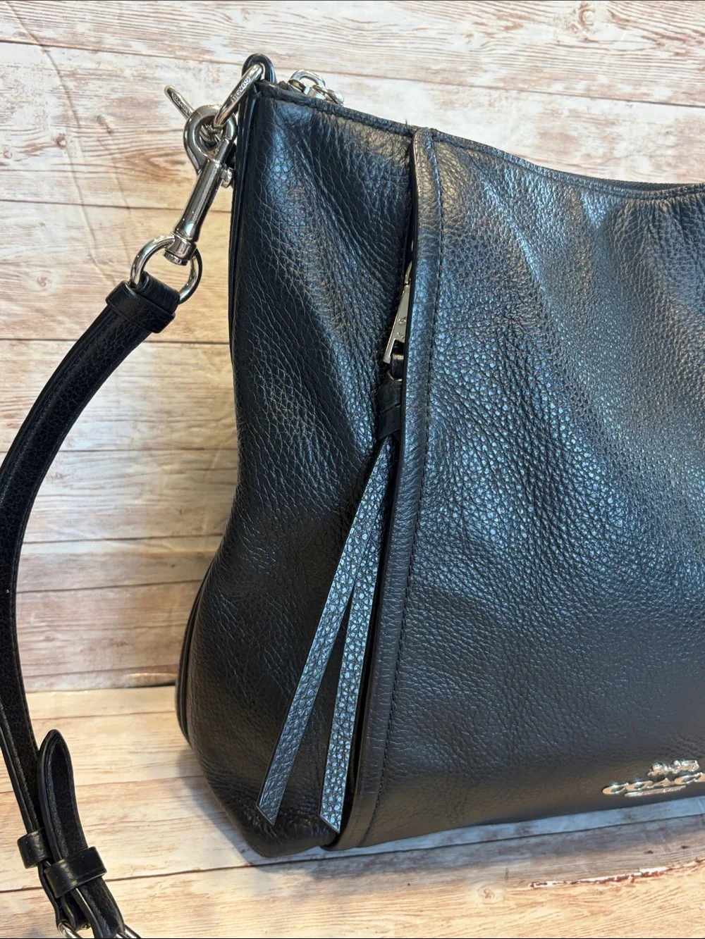 Coach Black Pebbled Leather Hobo Shoulder Bag with Silver Hardware